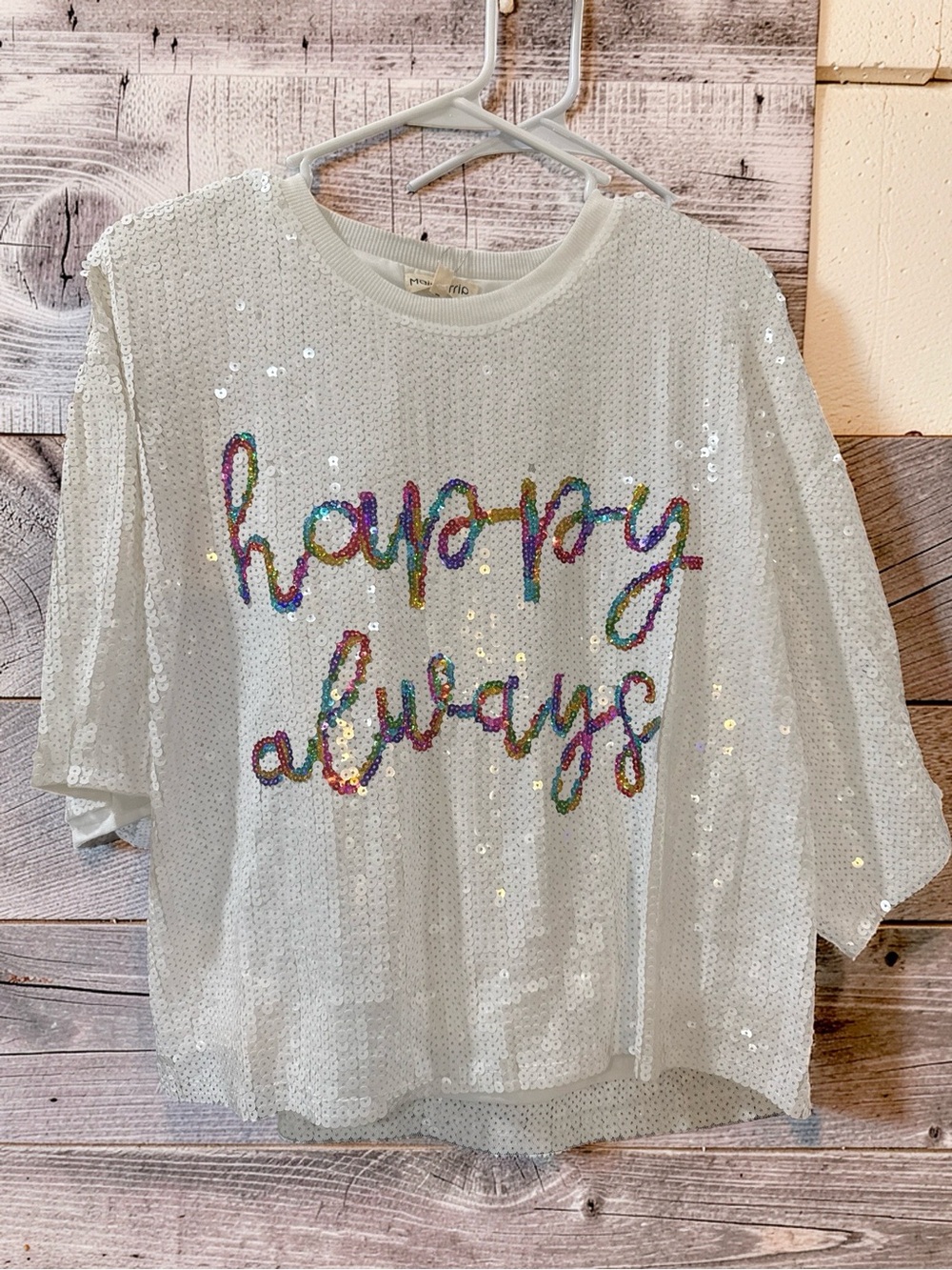 Main Strip White Sequin 'Happy Always' Women’s Small